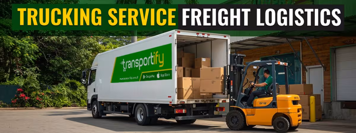 A truck that is being loaded of cargo using a forklift.