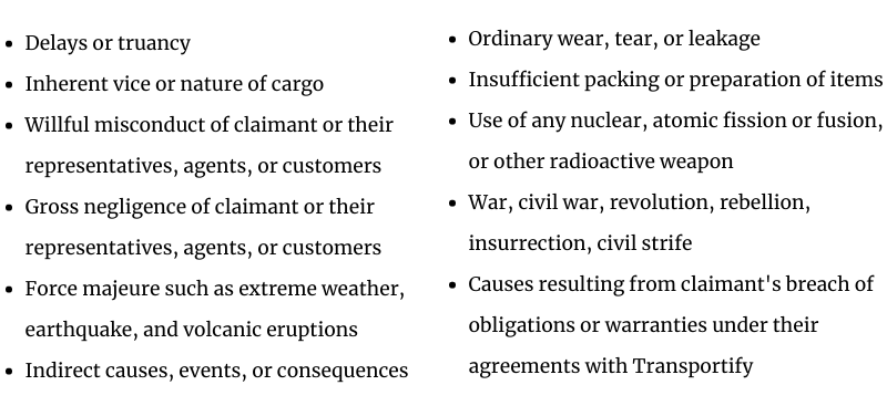 Goods Insurance Non-Covered Causes List