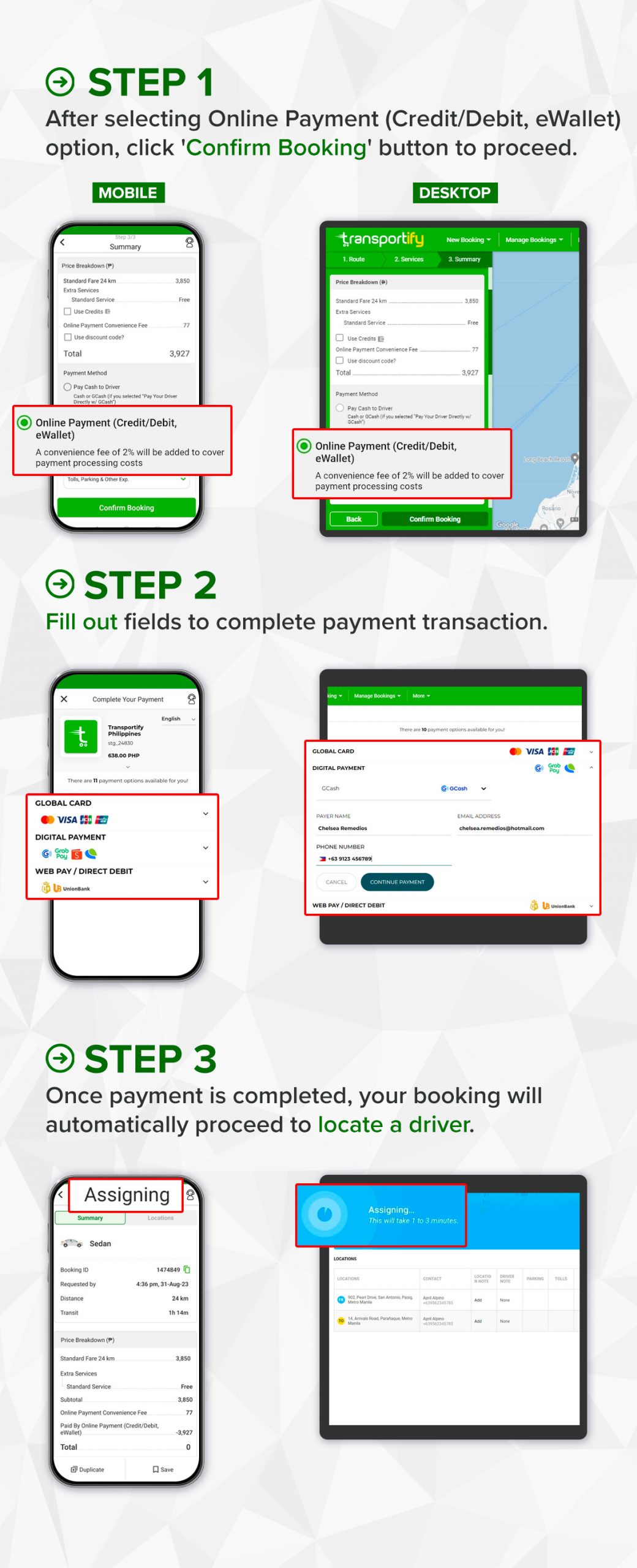 Pay via Credit/Debit, e-Wallet (GCash, Grab)