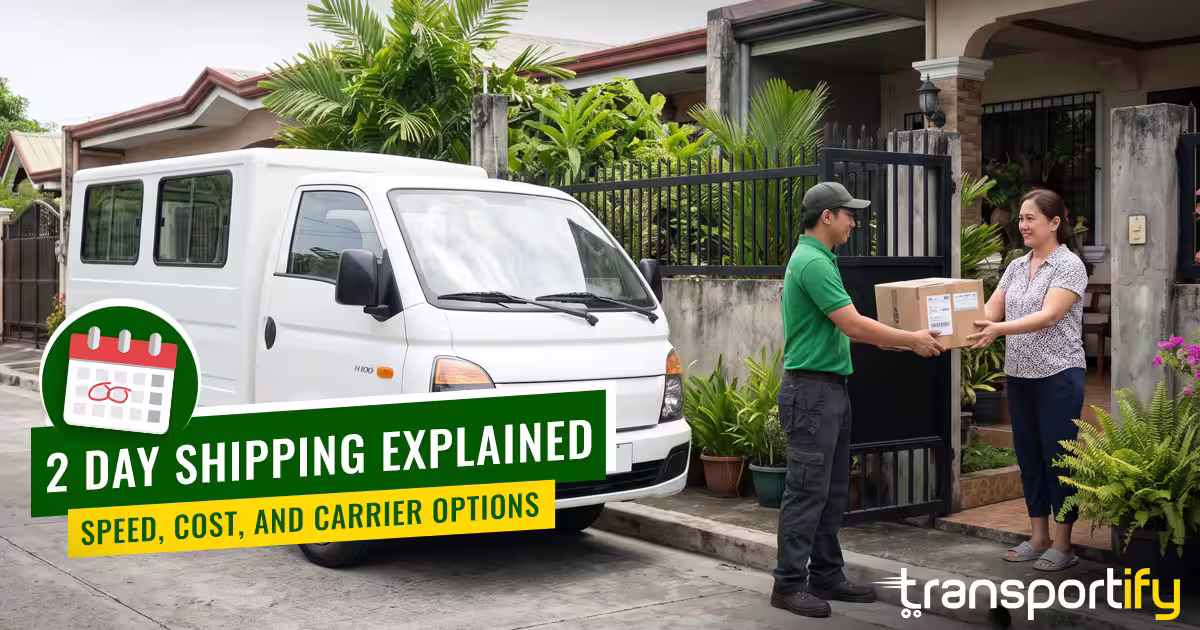 The sender is giving their parcel to the driver of Transportify.