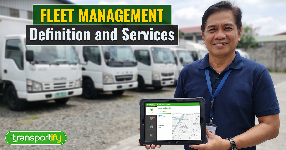 Fleet Management Definition and Services banner featuring Transportify logistics trucks